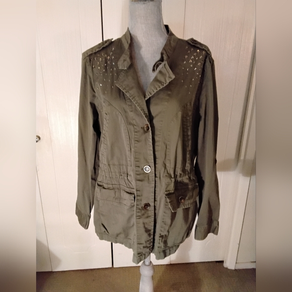 Womens STYLE & CO Army/olive Green Button Front Jacket, Size XL - Picture 2 of 12
